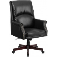 Flash Furniture BT-9025H-2-GG High Back Pillow Back Black Leather Executive Swivel Office Chair